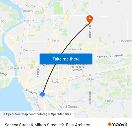 Seneca Street & Milton Street to East Amherst map