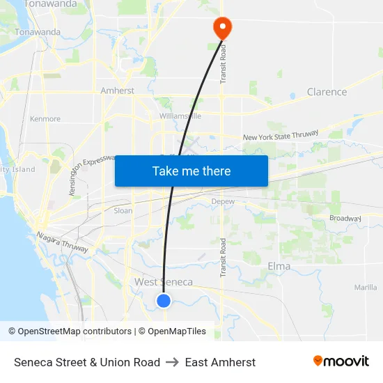 Seneca Street & Union Road to East Amherst map