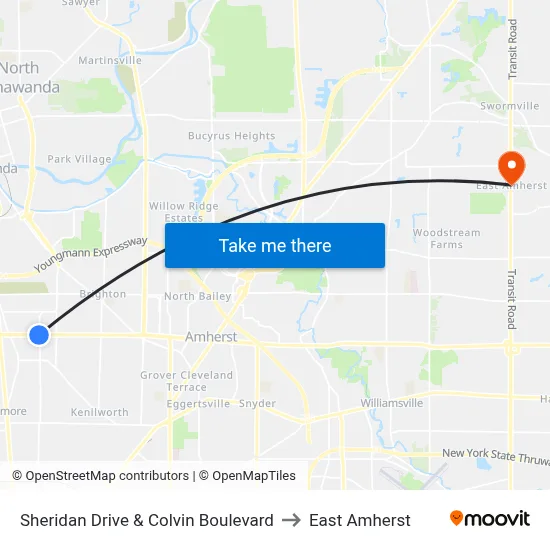Sheridan Drive & Colvin Boulevard to East Amherst map