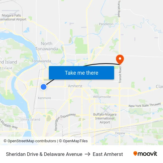 Sheridan Drive & Delaware Avenue to East Amherst map