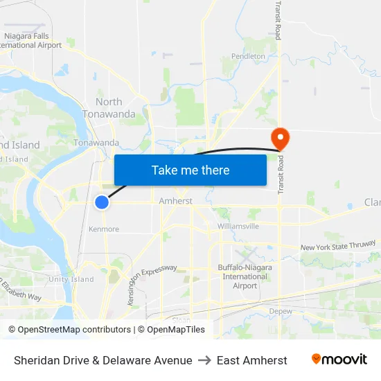 Sheridan Drive & Delaware Avenue to East Amherst map