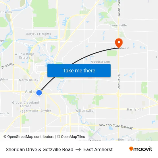 Sheridan Drive & Getzville Road to East Amherst map