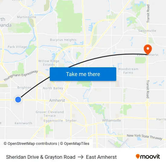 Sheridan Drive & Grayton Road to East Amherst map