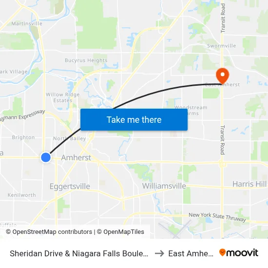 Sheridan Drive & Niagara Falls Boulevard to East Amherst map