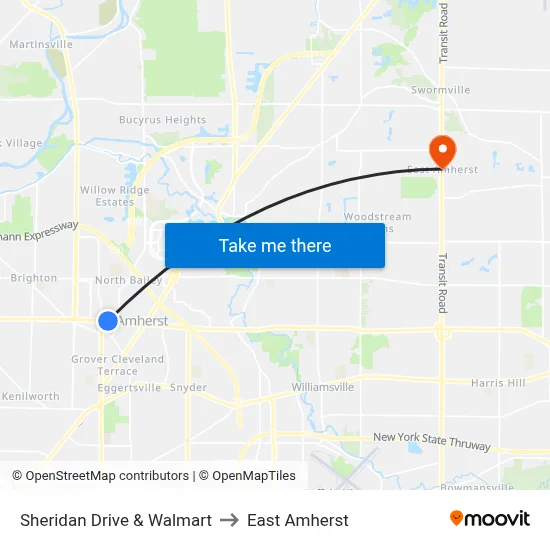 Sheridan Drive & Walmart to East Amherst map