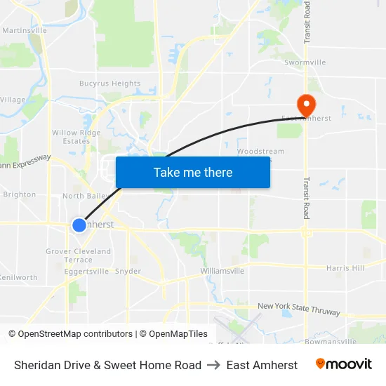 Sheridan Drive & Sweet Home Road to East Amherst map