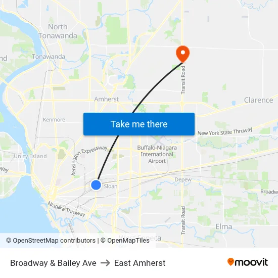 Broadway & Bailey Ave to East Amherst map