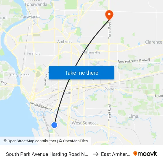 South Park Avenue & Harding Road to East Amherst map
