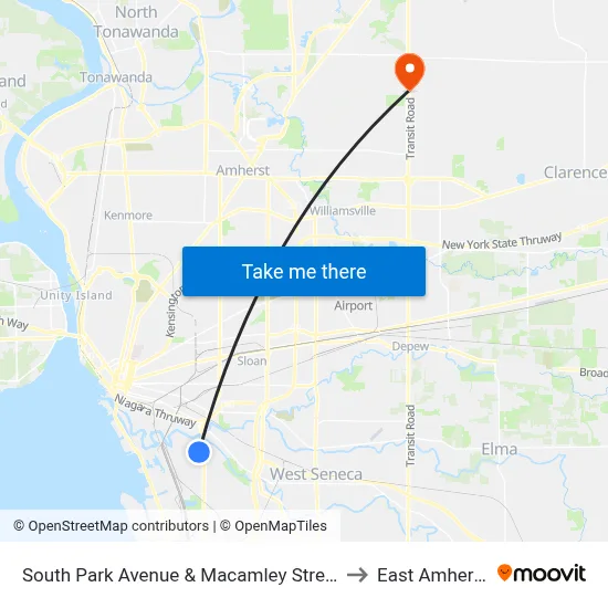 South Park Avenue & Macamley Street to East Amherst map