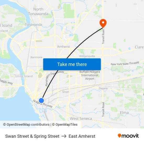 Swan Street & Spring Street to East Amherst map