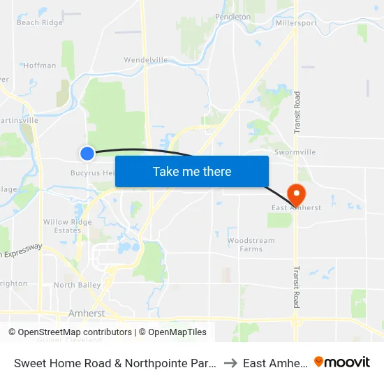 Sweet Home Road & Northpointe Parkway to East Amherst map