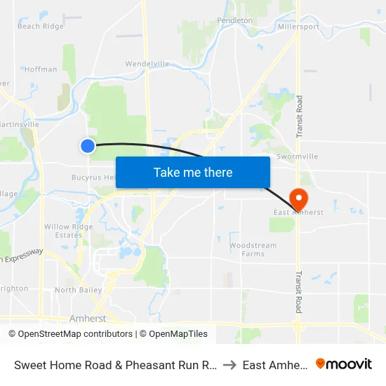 Sweet Home Road & Pheasant Run Road to East Amherst map