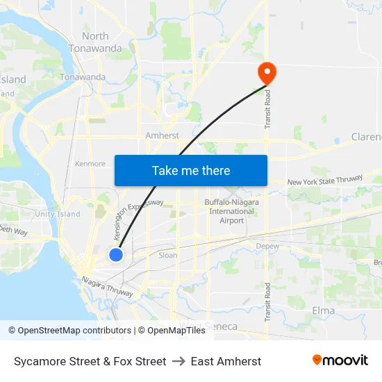 Sycamore Street & Fox Street to East Amherst map