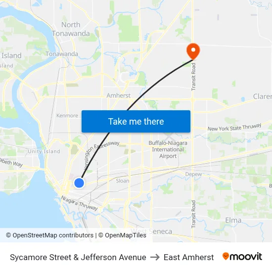 Sycamore Street & Jefferson Avenue to East Amherst map