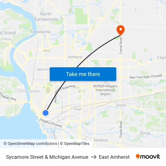 Sycamore Street & Michigan Avenue to East Amherst map