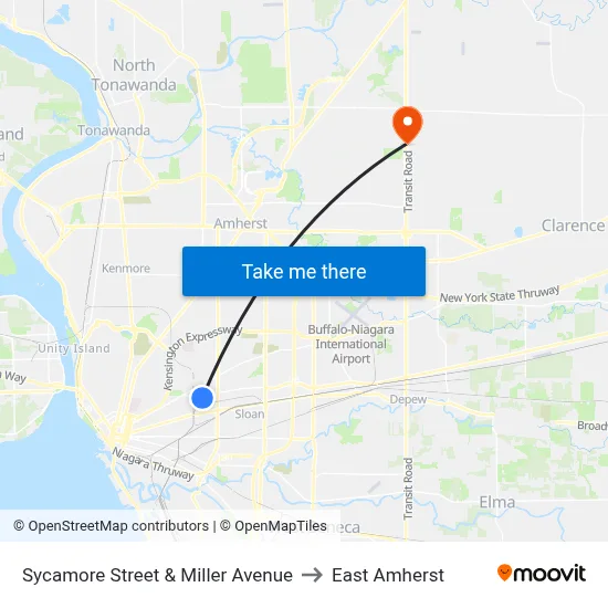 Sycamore Street & Miller Avenue to East Amherst map