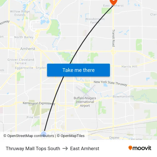 Thruway Mall & Tops to East Amherst map
