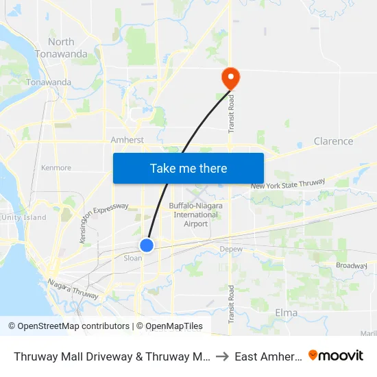 Thruway Mall Driveway & Thruway Mall to East Amherst map