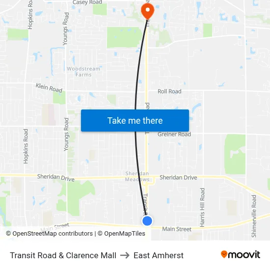 Transit Road & Clarence Mall to East Amherst map
