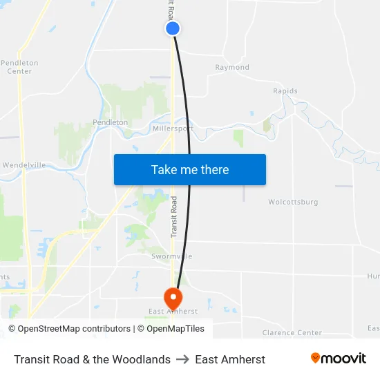 Transit Road & the Woodlands to East Amherst map