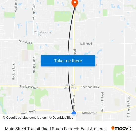Main Street & Transit Road to East Amherst map