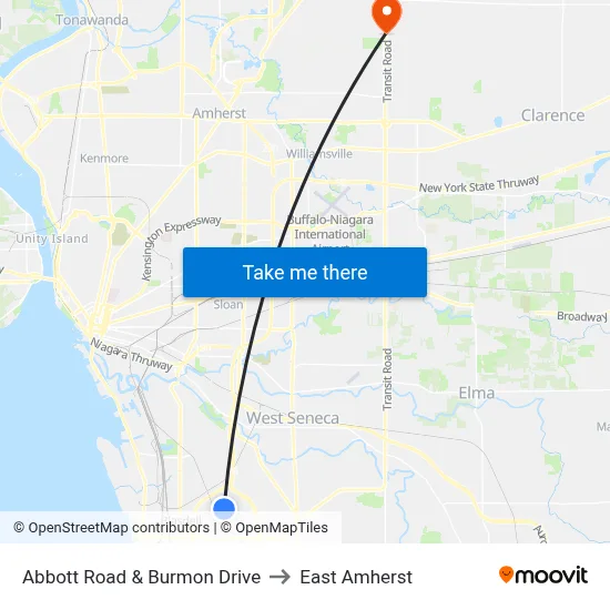 Abbott Road & Burmon Drive to East Amherst map