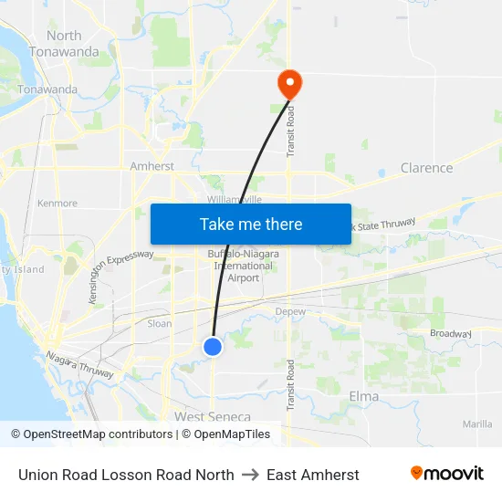 Union Road & Losson Road to East Amherst map
