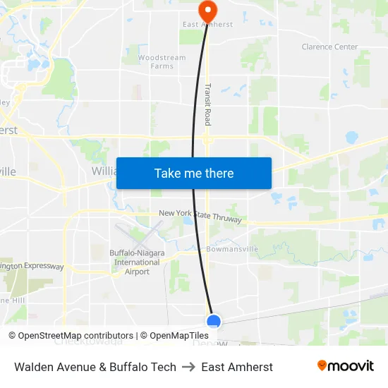 Walden Avenue & Buffalo Tech to East Amherst map