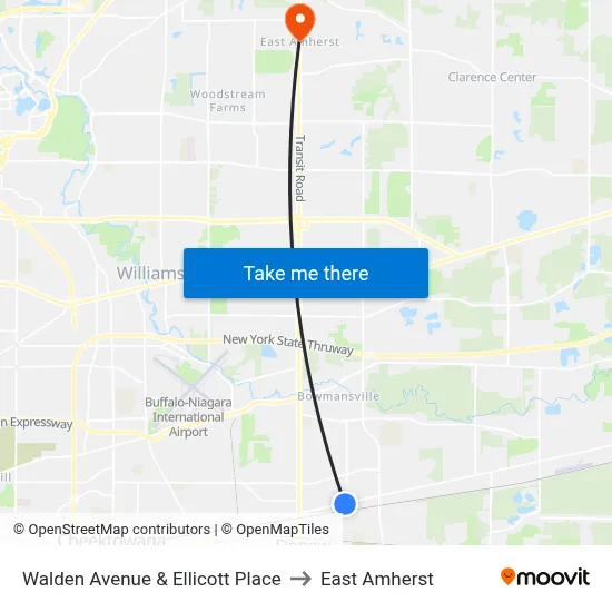 Walden Avenue & Ellicott Place to East Amherst map