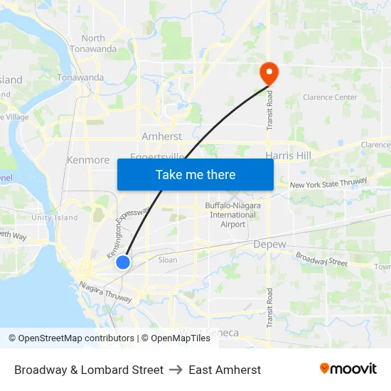 Broadway & Lombard Street to East Amherst map