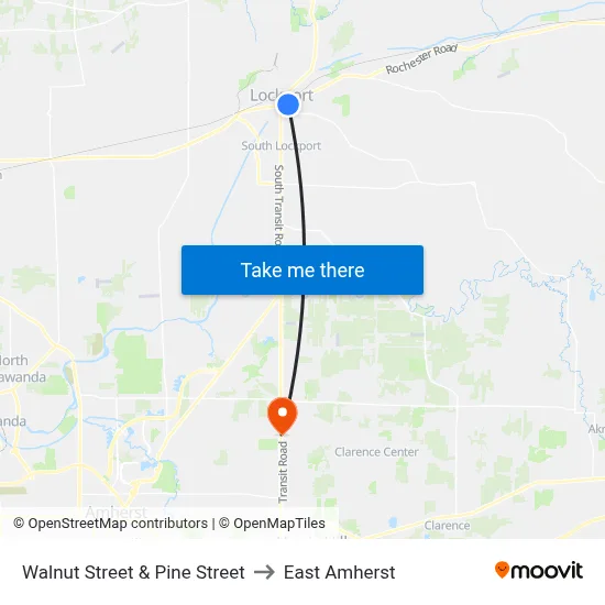 Walnut Street & Pine Street to East Amherst map