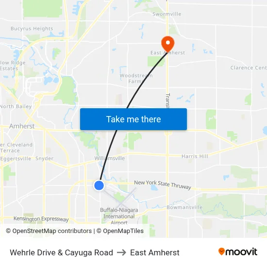 Wehrle Drive & Cayuga Road to East Amherst map