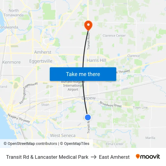 Transit Rd & Lancaster Medical Park to East Amherst map