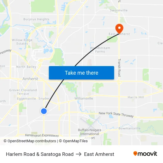 Harlem Road & Saratoga Road to East Amherst map