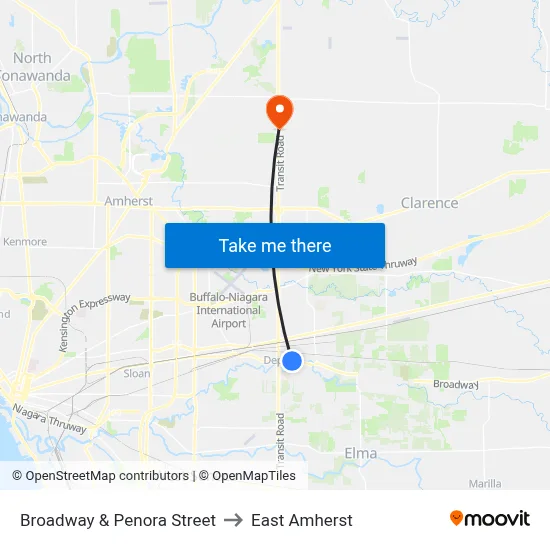 Broadway & Penora Street to East Amherst map