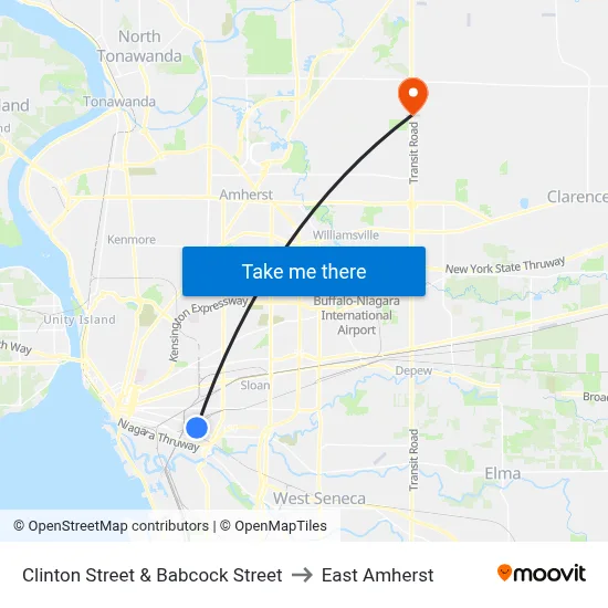 Clinton Street & Babcock Street to East Amherst map