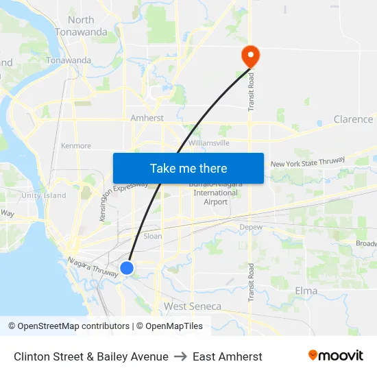 Clinton Street & Bailey Avenue to East Amherst map