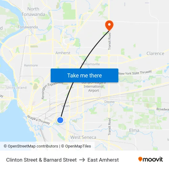 Clinton Street & Barnard Street to East Amherst map