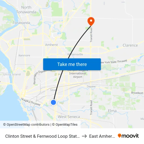Clinton Street & Fernwood Loop Static to East Amherst map