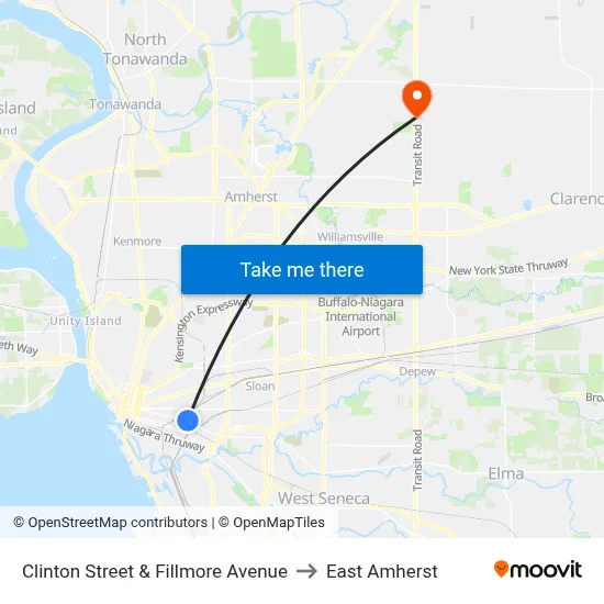 Clinton Street & Fillmore Avenue to East Amherst map