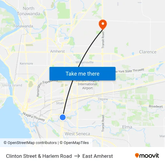 Clinton Street & Harlem Road to East Amherst map