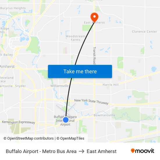 Buffalo Airport - Metro Bus Area to East Amherst map