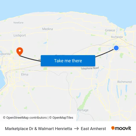 Marketplace Dr & Walmart Henrietta to East Amherst map