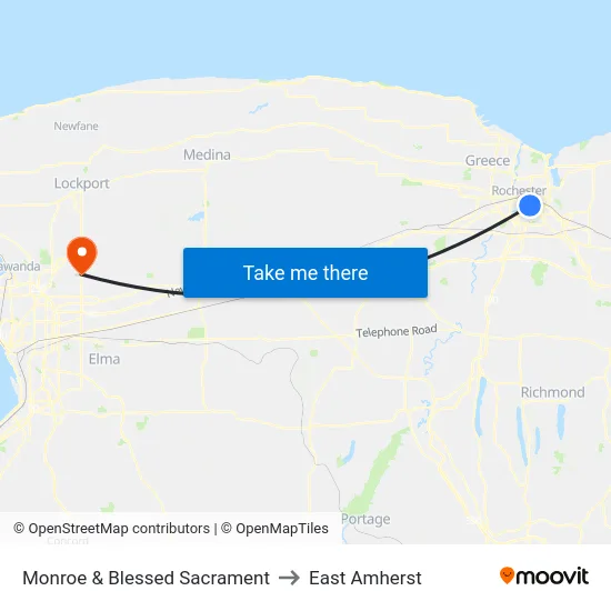Monroe & Blessed Sacrament to East Amherst map