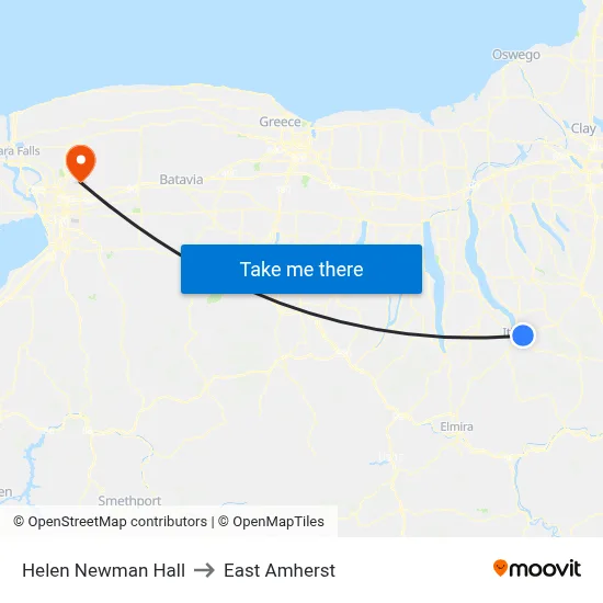 Helen Newman Hall to East Amherst map