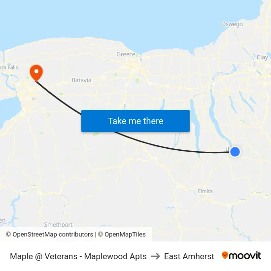 Maple @ Veterans - Maplewood Apts to East Amherst map