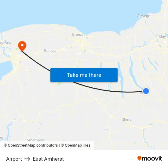 Airport to East Amherst map