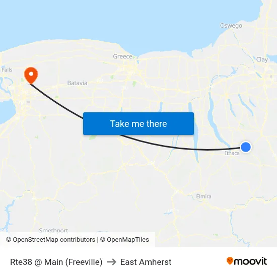 Rte38 @ Main (Freeville) to East Amherst map