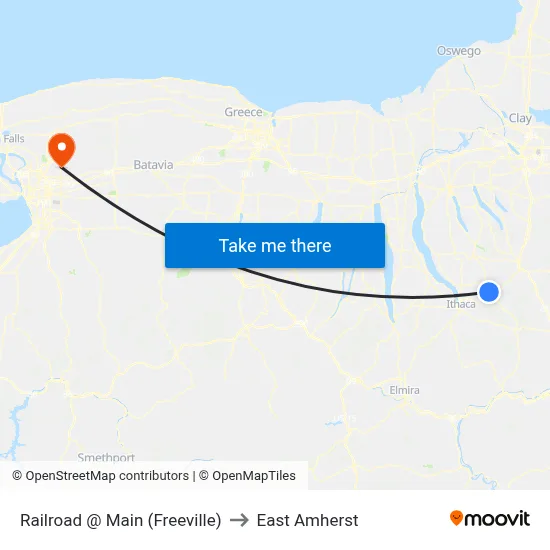 Railroad @ Main (Freeville) to East Amherst map