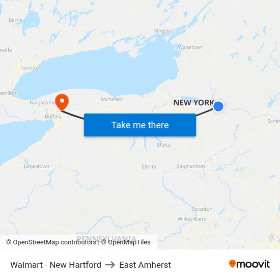Walmart - New Hartford to East Amherst map